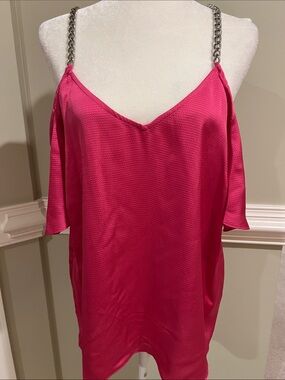 Michael Kors Hot Pink Cold-Shoulder Top with Chain Straps